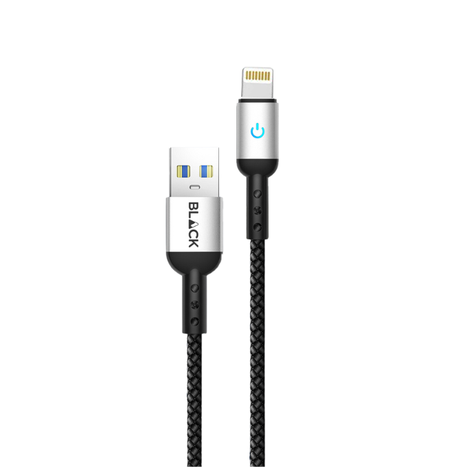 BLACK Cable Strong&Fast Nylon USB A to Apple, 25k+ bend, LED, 1.2m, 1Yr warranty BLACK Cable Strong&Fast Nylon USB A to Apple, 25k+ bend, LED, 1.2m, 1Yr warranty